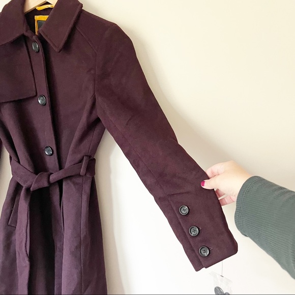 Sam Edelman Belted Wool Blend Trench Coat Wine Burgundy 2 NWT - Picture 8 of 14